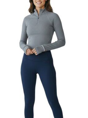 LULULEMON It's Rulu Run Ribbed Cropped Half Zip Top Sz 4 Gray Athletic Yoga Gym